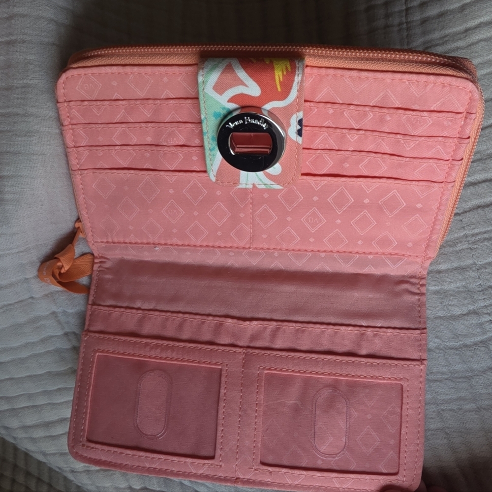 Purse & Wallet! Vera BradleyCotton Vera Tote Bag Rain Forest Lily Coral Like New - Picture 3 of 6